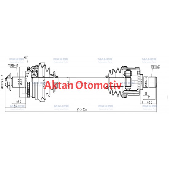 AKS KOMPLE ÖN I-30 07-11 / SOL DİZEL A-T ABSLİ 46 DİŞ 675mm