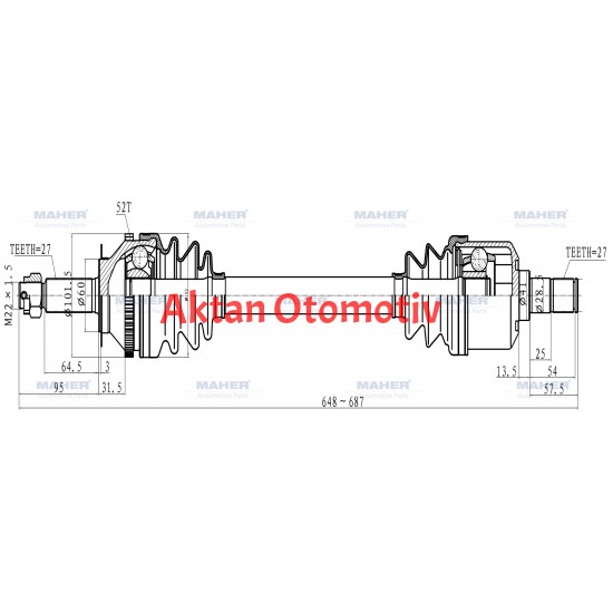 AKS KOMPLE ÖN SANTAFE 05-06 / SOL A-T / 4WD / ABSLİ 52 DİŞ 648mm