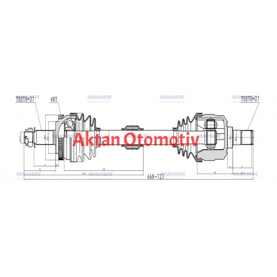 AKS KOMPLE ÖN TUCSON 04-10 / SPORTAGE 04= DİZEL A-T SOL 4x4 2.0 ABSLİ 48 DİŞ 668mm