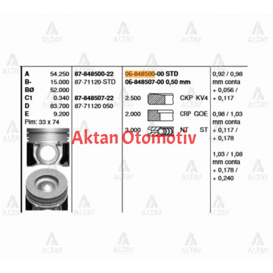 PİSTON SEGMANLI SORENTO 170HP / H-1 STD