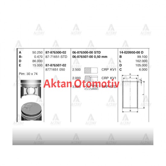 PİSTON SEGMANLI PICKUP TD-27 STD (PİM 30mm)