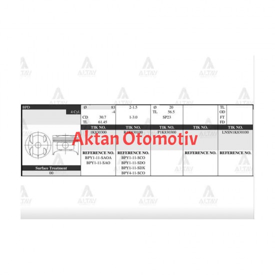 PİSTON TAKIM 323 1.8L /  95-98 / 83.50mm / BP / 0.50