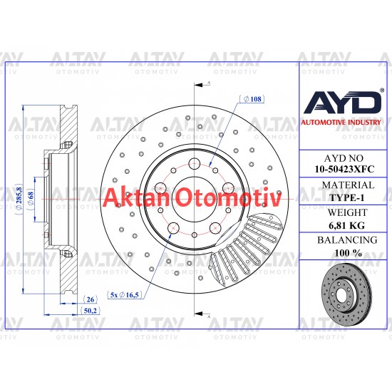FREN DİSK S70 / V70 / S80 DELİKLİ KAPLAMALI