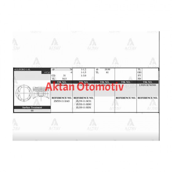 PİSTON TAKIM 323 1.5L /  99-03 / 78.50mm / ZL / 0.50