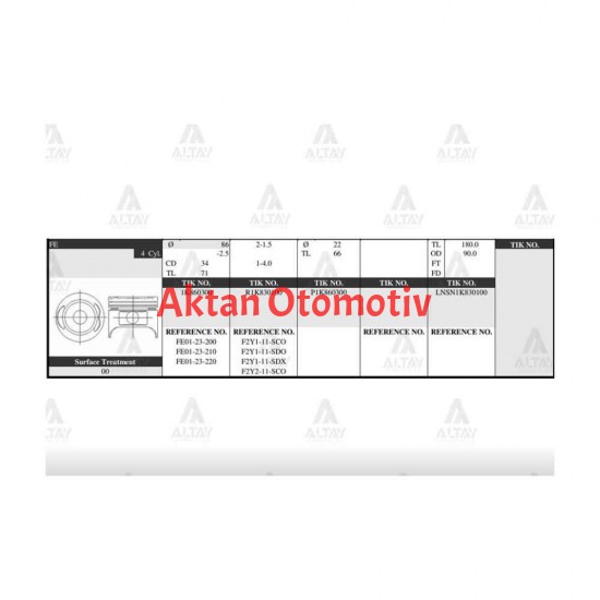 PİSTON TAKIM 626 2.0L /  88-91 /  86.00mm / F8-FE / STD