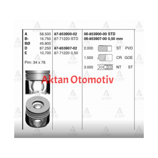 PİSTON SEGMANLI D-MAX 2.5 EURO-4 4JK1-TC 07-12 95.40mm STD