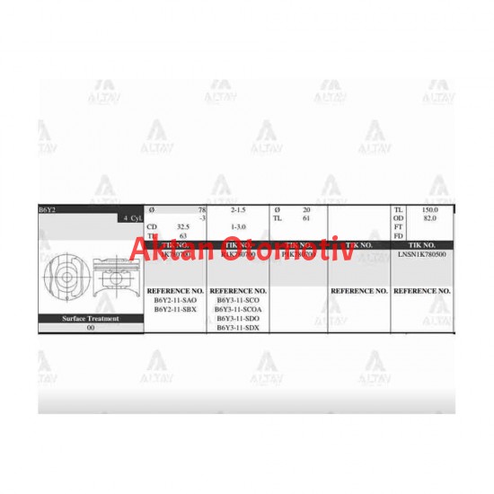 PİSTON TAKIM 323 1.6L /  90-97 / 78.00mm / B6Y2 / STD