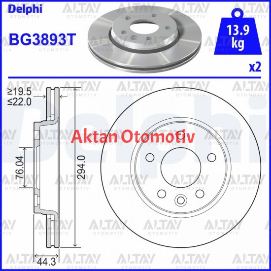 FREN DISKI TRANSPORTER T5 03-09 / TRANSPORTER T6 09-15 ARKA HAVALI 294-5 (SET)