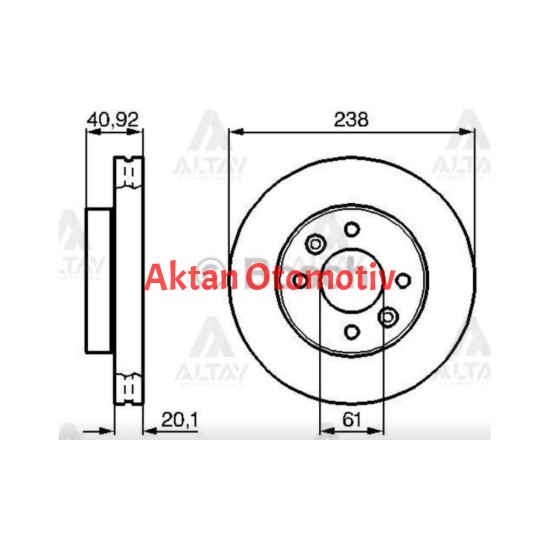 FREN DİSKİ KANGOO I  98-08 / CLIO II 98-05 / KANGOO I 98-08 / MEGANE I 96-03 / ÖN HAVALI 238-4