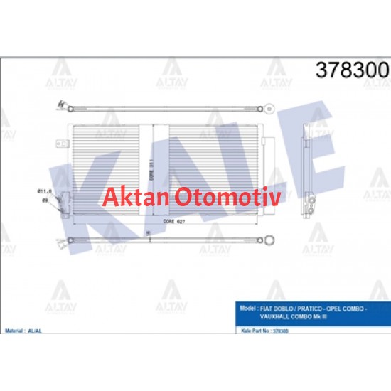 RADYATÖR KLİMA DOBLO 10= 1.3JTD-1.6JTD / COMBO 12= 1.6CDTI