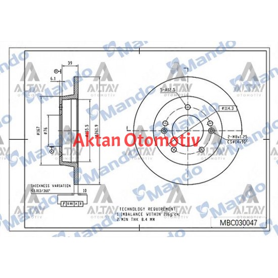 FREN DISKI I-30 12-15 / CEED 12-16 / ELANTRA 11-20 / ARKA DÜZ 262-5 (ADET)