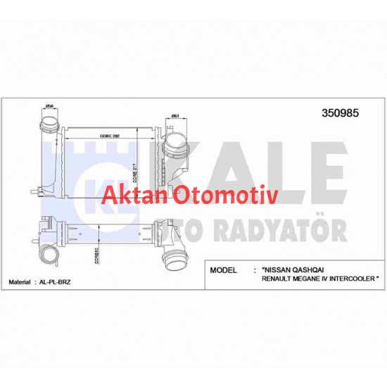 TURBO RADYATÖRÜ (INTERCOOLER) QASHQAI 14= 1.6 DCI / X-TRAIL 13= 1.6DCI / KADJAR / MEGANE / TALISMAN