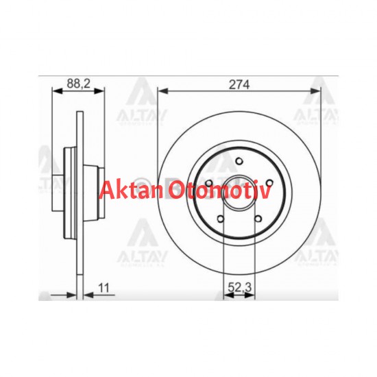 FREN DİSKİ KANGOO II 08= / CITAN 12= ABSLİ PORYALI RULMANSIZ ARKA DÜZ 274-5