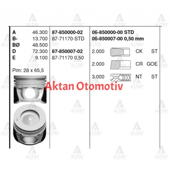 PİSTON SEGMANLI TUCSON 04-08 / SANTAFE 06-10 / SPORTAGE 04-08 2.0CRDI 050
