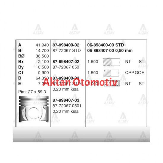 PİSTON SEGMANLI COROLLA 02-06 / YARIS 03-06 1.4 D4D DİZEL 050