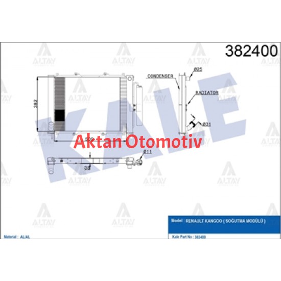 RADYATÖR SU+KLIMA KANGOO 98-08 / 1.2-1.5 DCI M-T (KLIMA İLE BİRLİKTE) BRAZING