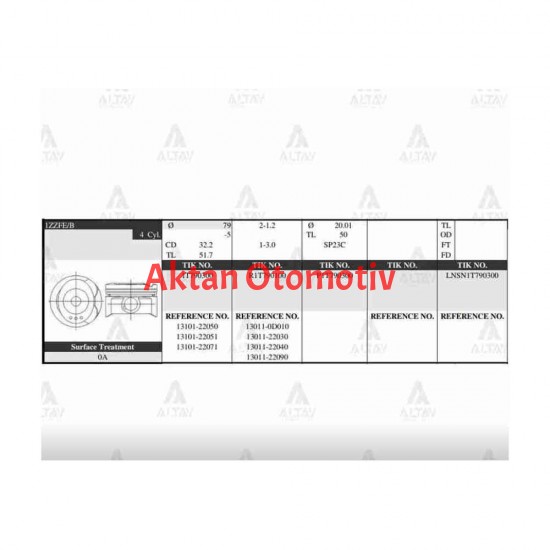 PİSTON TAKIM COROLLA 1.4L VVT-I / 00-06 / 79.50mm / 4ZZFE / 0.50