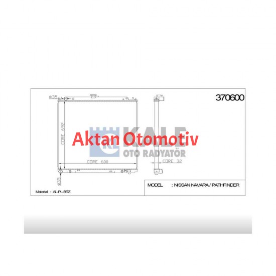 RADYATÖR SU PICKUP 06= NAVARA 32mm A-T BRAZING