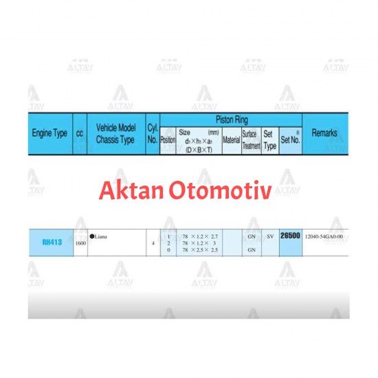 SEGMAN SWIFT 02-07 1.3 - 1.5 / VITARA 1.6L JB416 3 KAPI / 78.00mm / M16A / STD TAKIM