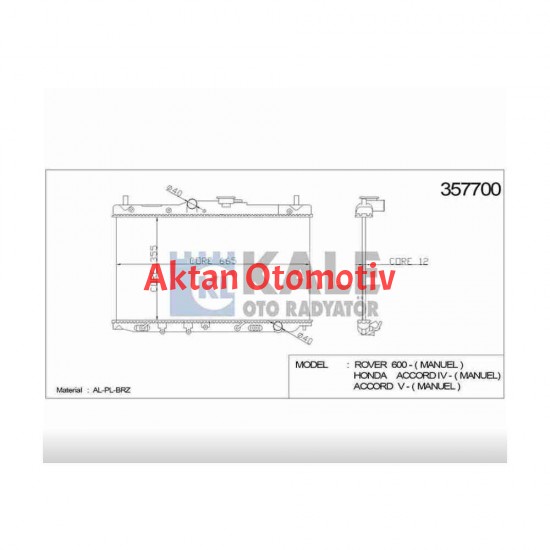 RADYATÖR SU ACCORD 90-93 / ROVER 16mm M-T BRAZING