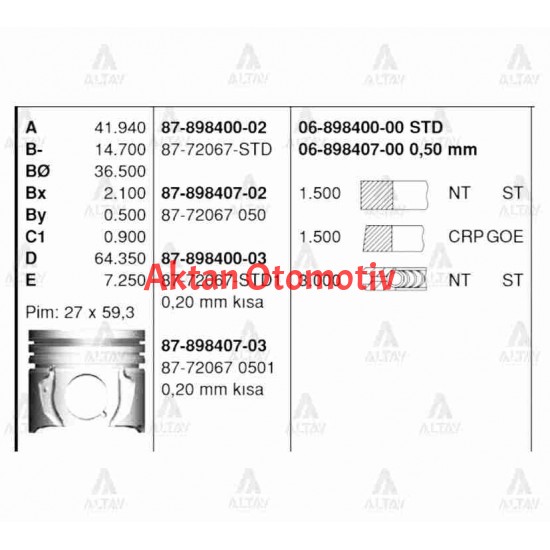 SEGMAN COROLLA 04-06 / 07= / AURIS 07= / YARIS 06= 1.4 1NDTV DİZEL STD