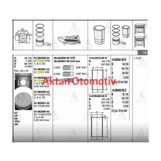 GÖMLEK BONGO K-2500 / STAREX 02= / KMY 05-12 / PREGIO 05= 2.5TCI D4BH STD