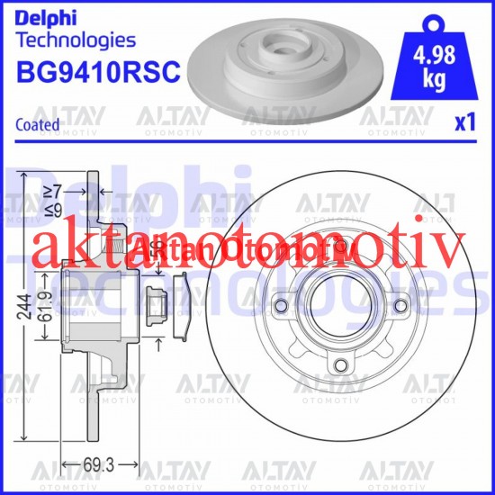 FREN DISKI C3 AIRCROSS II / C3 III / C4 CACTUS / CROSSLAND X / CROSSLAND / 2008 I / 208 TEKLI PAKET - RULMANLI - BOYALI DELIKSIZ ARKA 244 mm ADET