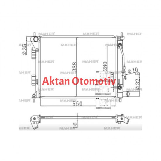 RADYATÖR SU ELANTRA 11-13 / I-30 12-16 / CERATO / SOUL 16mm A-T BRAZING