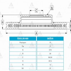 FREN DİSKİ SORENTO 02-06 / ARKA 315-5