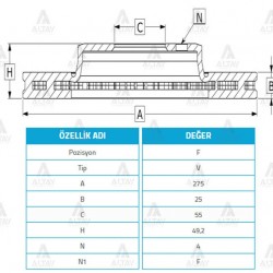 FREN DİSKİ COROLLA 03-07 / COROLLA VERSO / 1.4-2.0D4D ÖN HAVALI 275-4