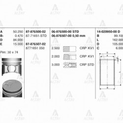 PİSTON SEGMANLI PICKUP TD-27 050 (PİM 30mm)