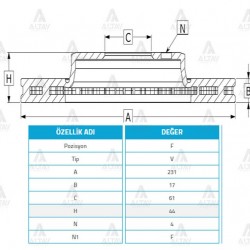 FREN DİSKİ CIVIC    88-91 / CARRY 98-01 / ROVER 213-216 / ÖN HAVALI 231-4