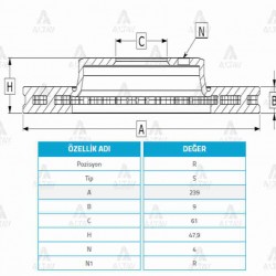 FREN DİSKİ CIVIC  92-01 / PRELUDE 92-98 / ROVER 95-00 / ARKA DÜZ 239-4