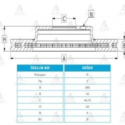 FREN DİSKİ ACCORD 03-08 / CIVIC 02-07 TYPE-R / ARKA DÜZ 260-5