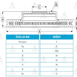 FREN DİSKİ PICKUP  98-06 D-22 4x2 / ÖN HAVALI 260-6