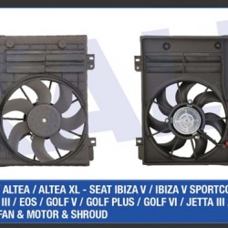 FAN SETI GOLF5 / GOLF6 / JETTA / PASSAT / CADDY / A3 / LEON 04-12 CAYC-CAYD-CBZA-CBZB 1.2 TSI-1.6 TDI 300/200W 360/295mm DAVLUMBAZLI