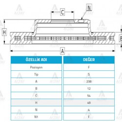 FREN DİSKİ COROLLA    88-92 / CORONA 86-92 AT151 / AT171 / ÖN DÜZ 238-4