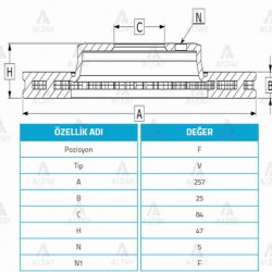 FREN DİSKİ HILUX    88-06 LN85 / LN145 4x2 / HIACE 82-95 / TARO 89-00 / ÖN HAVALI 257-5
