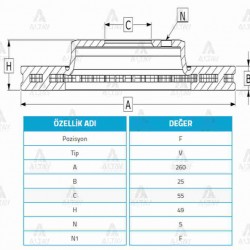 FREN DİSKİ AVENSIS  97-02 / ÖN HAVALI 260-5