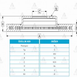 FREN DİSKİ ACCENT 06-11 ERA / GETZ 00-11 / I-20 09-12 / RIO 06-11 / ARKA DÜZ 262-4