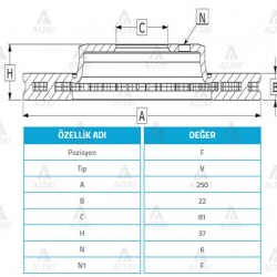 FREN DİSKİ PICKUP    86-98 D-21 / 98-06 D-22 / ÖN HAVALI 250-6