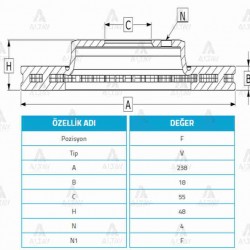 FREN DİSKİ COROLLA    88-95 / ÖN HAVALI 238-4