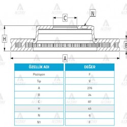 FREN DİSKİ L-200  99-05 4x4 / PAJERO 00-05 / ÖN HAVALI 276-6