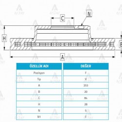 FREN DİSKİ H-100   97-11 MİNİBÜS / H-100 97-04 KAMYONET / ÖN HAVALI 253-5