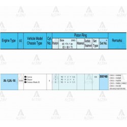 SEGMAN HILUX 2.4L /  90-04 / LN85-LN145 /  92.00mm / 2L / HIACE   89= / STD TAKIM