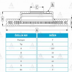 FREN DİSKİ 323  95-98 / LANTIS FAMILIA ÖN HAVALI 257-4
