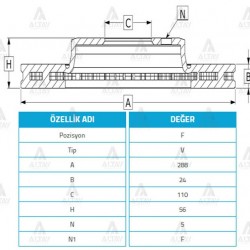 FREN DİSKİ CANTER FE511-711 / ÖN HAVALI 288-5
