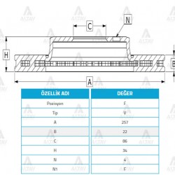 FREN DİSKİ ELANTRA  90-00 / SONATA 98-02 / COUPE 96-00 / ÖN HAVALI 257-4