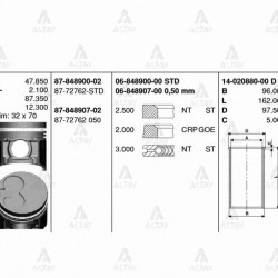 PİSTON SEGMANLI B-2500 ÇELİK TURBO 050 PİSTON SEGMANLI B-2500 ÇELİK TURBO 050