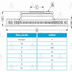 FREN DİSKİ CORONA  93-97 AT191 / CELİCA 93-99 / ÖN HAVALI 255-5